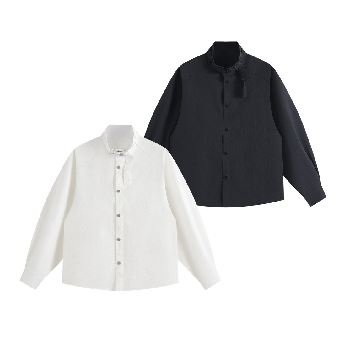 Unisex Oversized Skjorta Jacka med Ståkrage och Press-Stud Fram