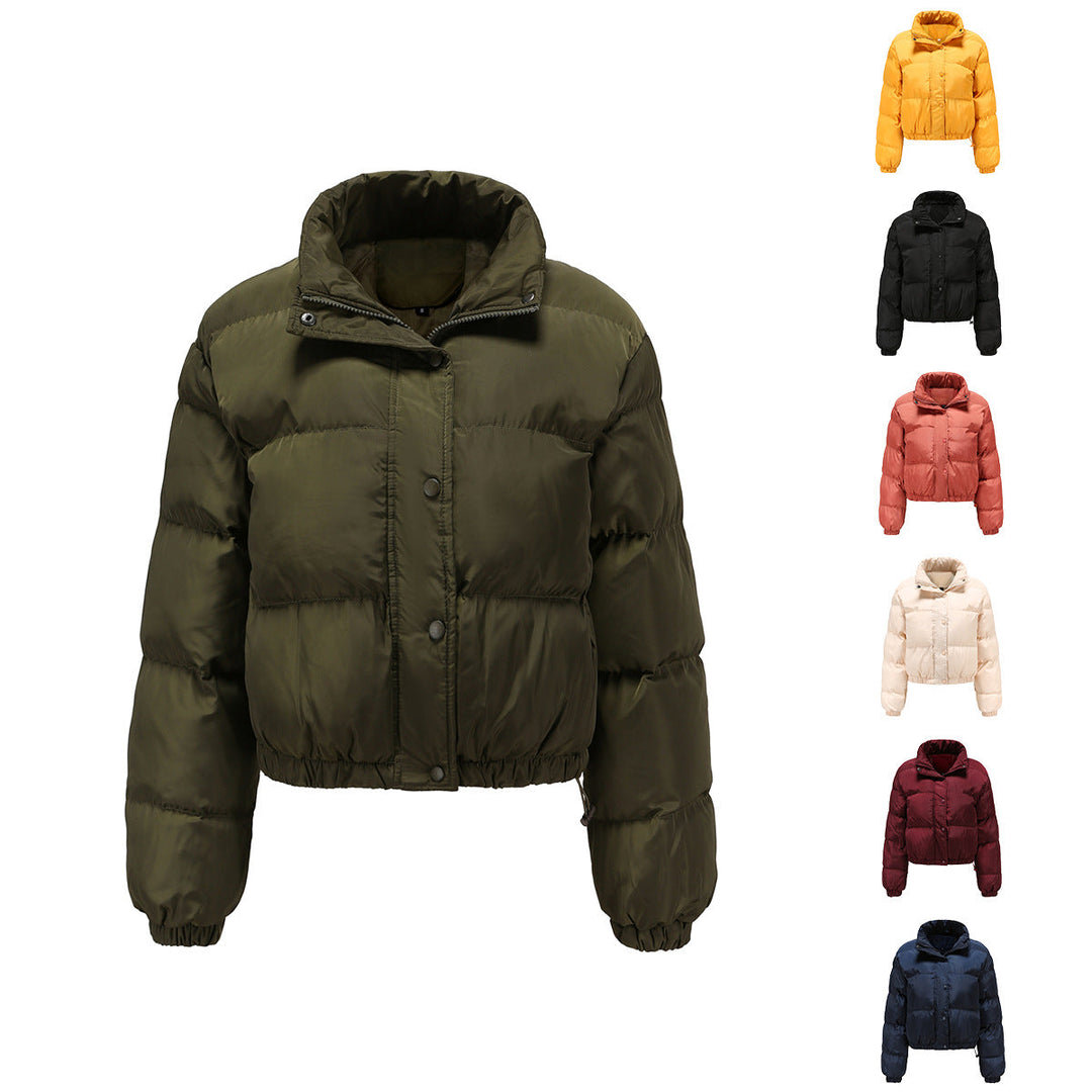 Dam kort quiltad vinterjacka med ståkrage och drawstring