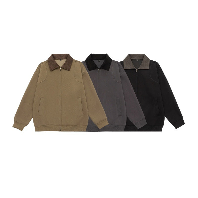 Unisex Oversized Dragkedja Jacka med Cord Krage och Integrated Fickor