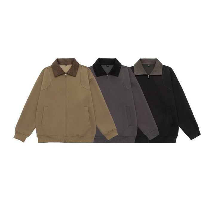 Unisex Oversized Dragkedja Jacka med Cord Krage och Integrated Fickor