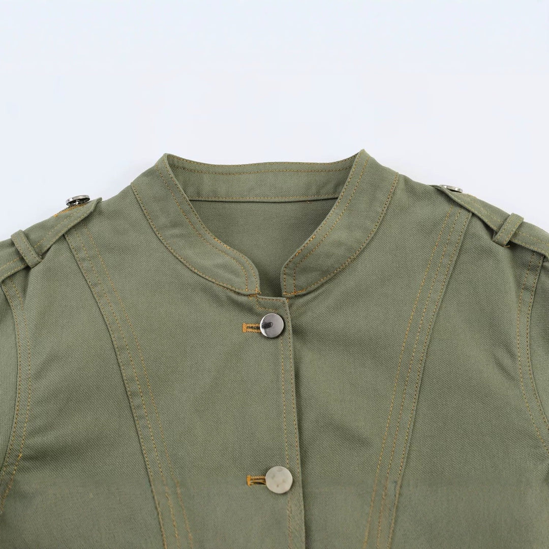Dam Utility Fältjacka med Stå Krage, Shoulder Patches, och Lock Fickor