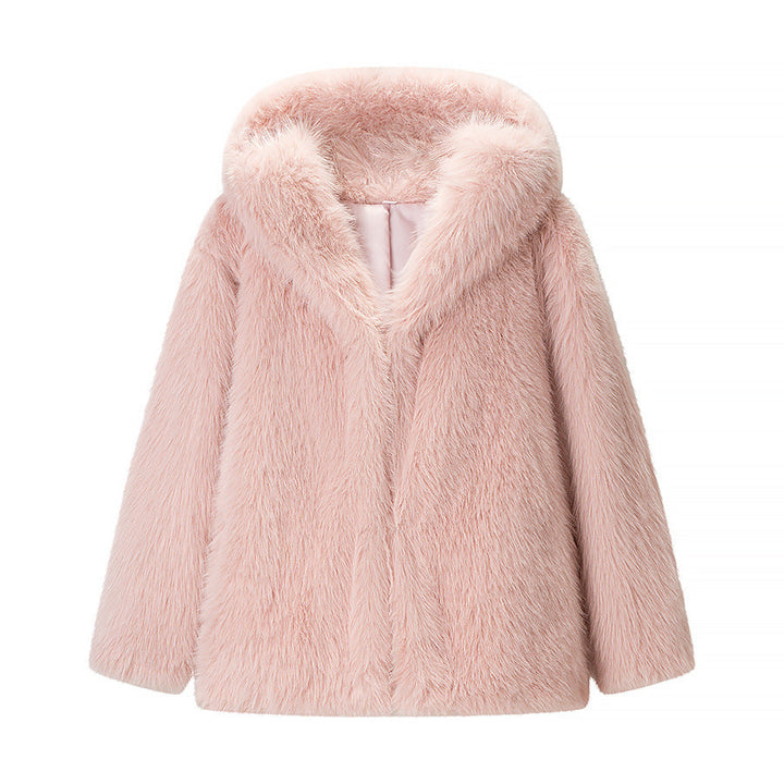 Dam kort jacka gjord Faux Fur med Voluminous Shawl krage och oversize silhuett