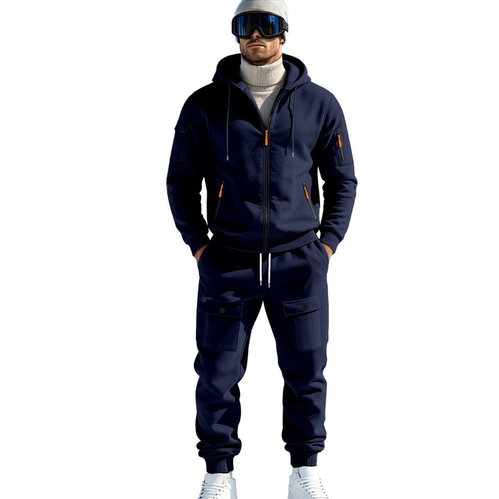 Herr Comfort Fleece Luvtröja med Dragkedja, Huva, och Utility Ärmficka