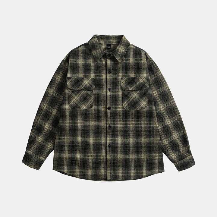 Unisex Rutig Overshirt Jacka i Flanell Look med Bröst Lockfickor