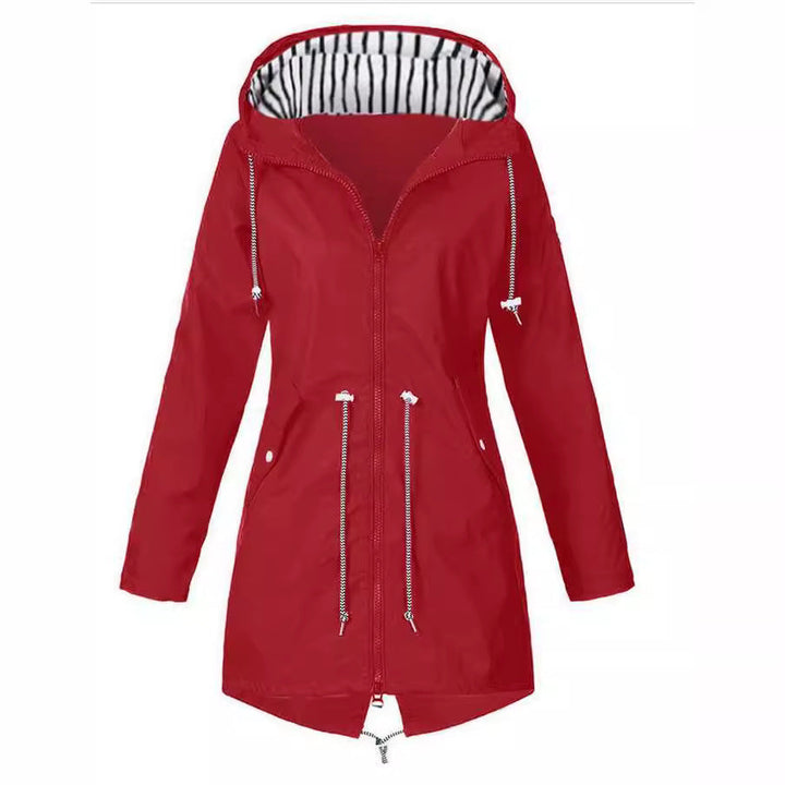 Dam figursydd parka jacka med huva, drawstring waist och concealed dragkedja