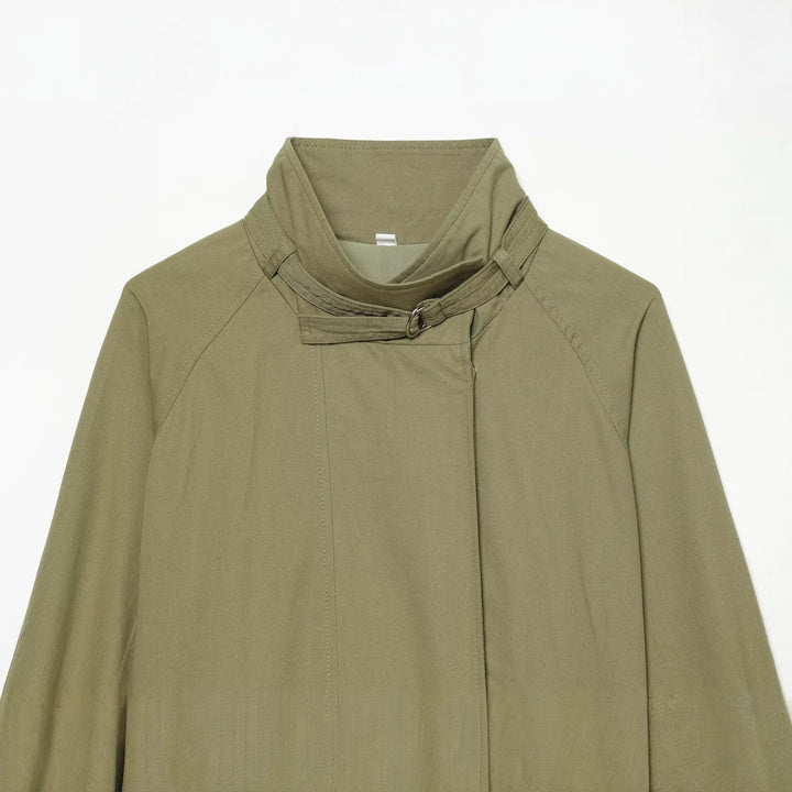 Dam Kort Cape Övergångsjacka med Stå Krage, Waist Belt och Balloon Ärmar