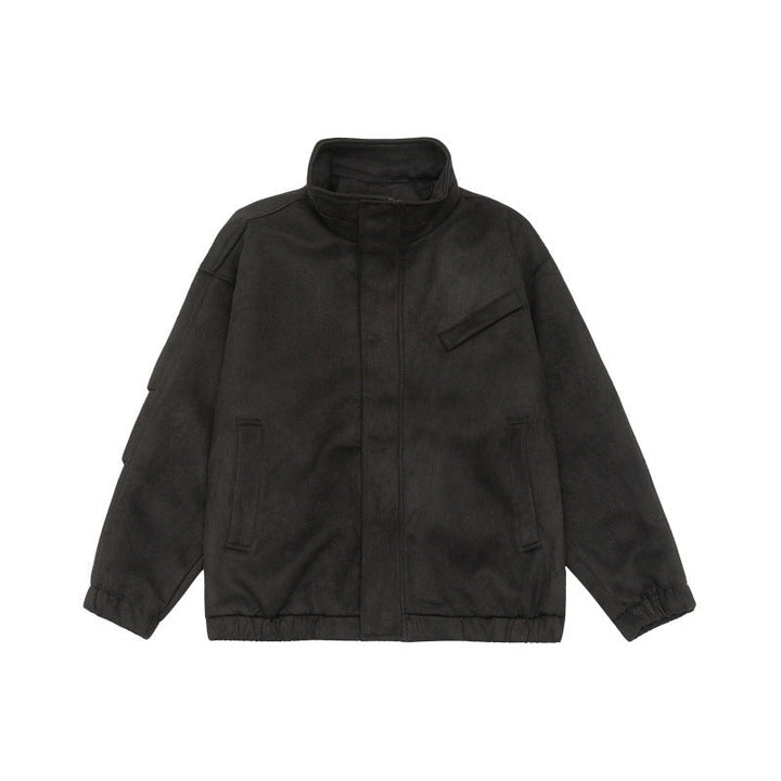 Unisex Kort-Skärning Ståkrage Fleece Jacka med Concealed Tryckknappsslå