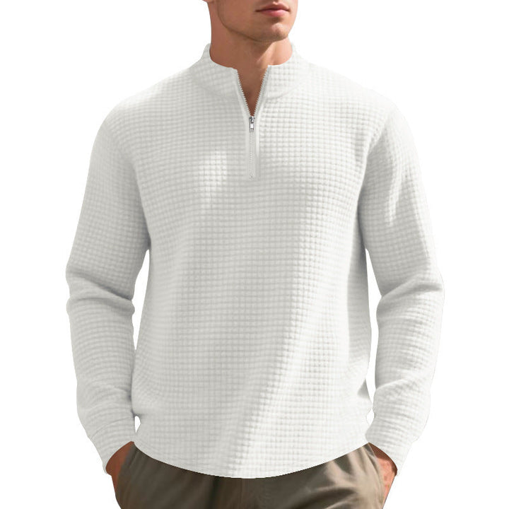 Herr Urban Halv Dragkedja Pullover med Fin Square Texture och Hög Ståkrage