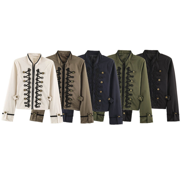 Dam kort Military stil jacka med Ornamental Cord och knapp Decoration