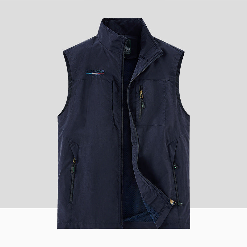 Herr Technical Utomhus Väst med Andningsbar Mesh Foder, Zippered Fickor och Standing Krage