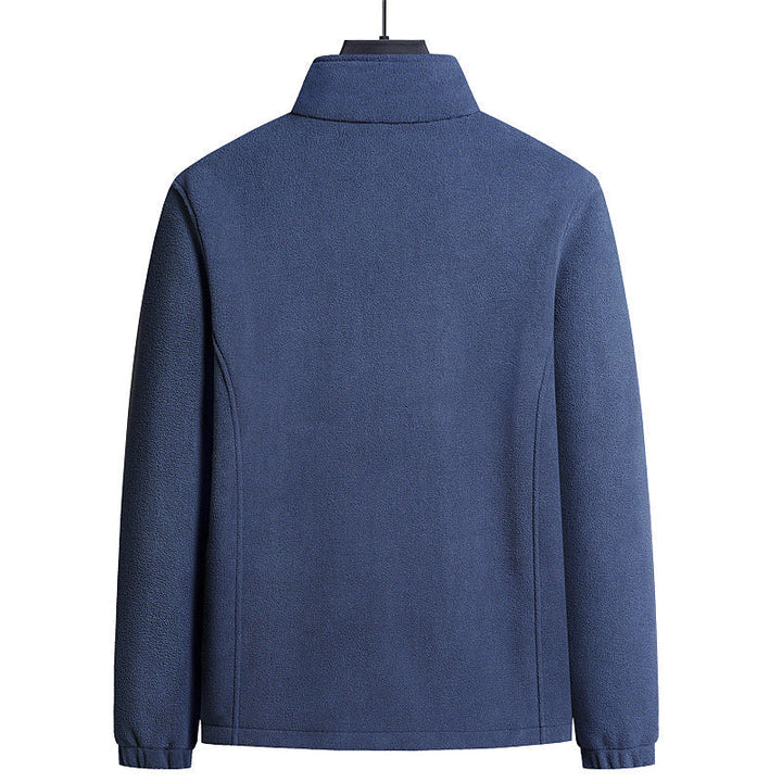 Herr Nano Minimalistisk Microfleece Cardigan med Ståkrage, Tvåvägsdragkedja och Elastiska Muddar