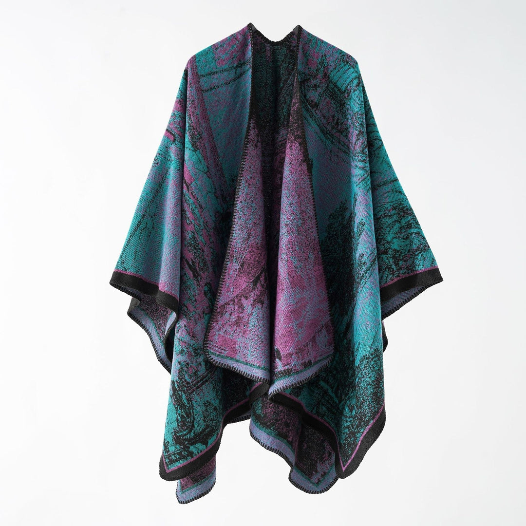Dam Woven Cape Overlay med Jacquard Structure och kontrast Edging