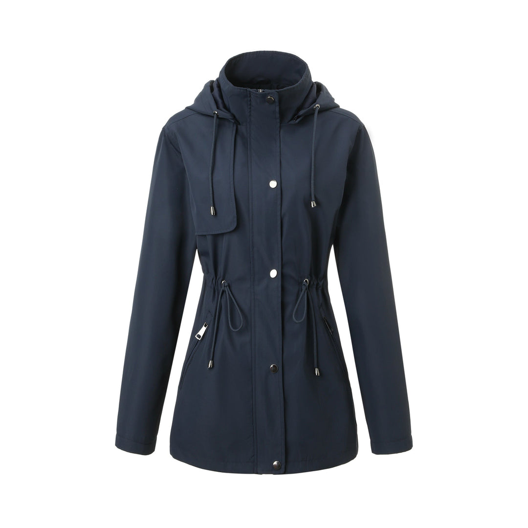 Dam lätt Rain Parka med huva och midja dragsko