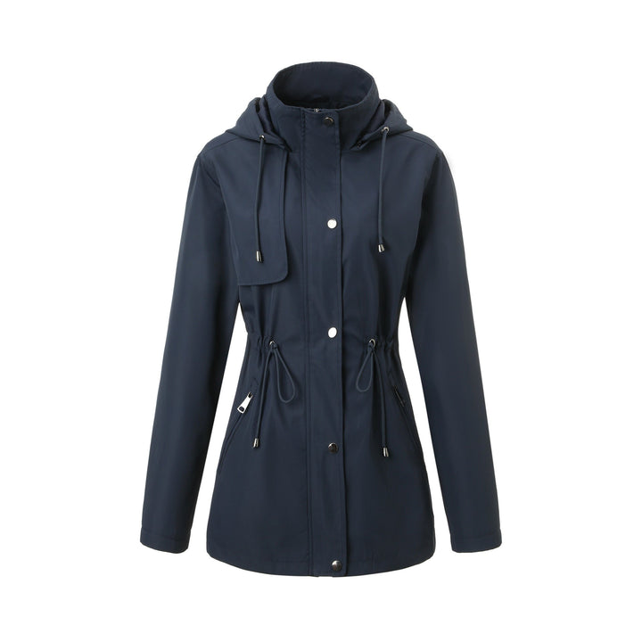 Dam lätt Rain Parka med huva och midja dragsko