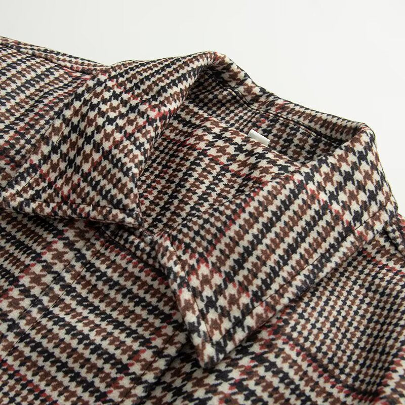 Dam Oversized Kort Jacka i Houndstooth Mönster med Ståkrage och Elastic Fåll