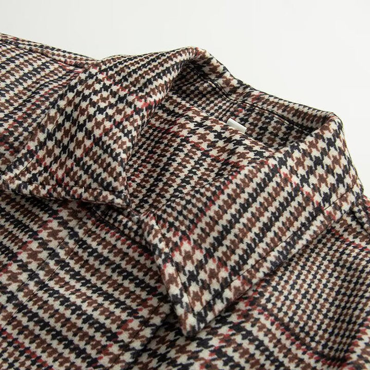 Dam Oversized Kort Jacka i Houndstooth Mönster med Ståkrage och Elastic Fåll