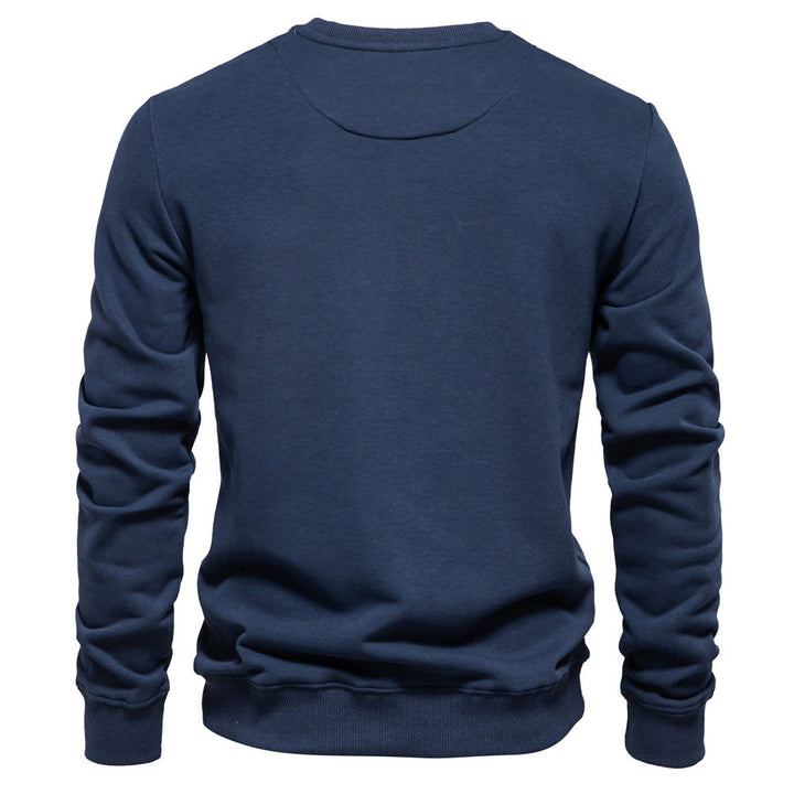 Herr Klassisk Crew Neck College-Tröja Gjord av Kraftig Bomullsblandning med Fleece Inner Side och Ribbstickade Muddar