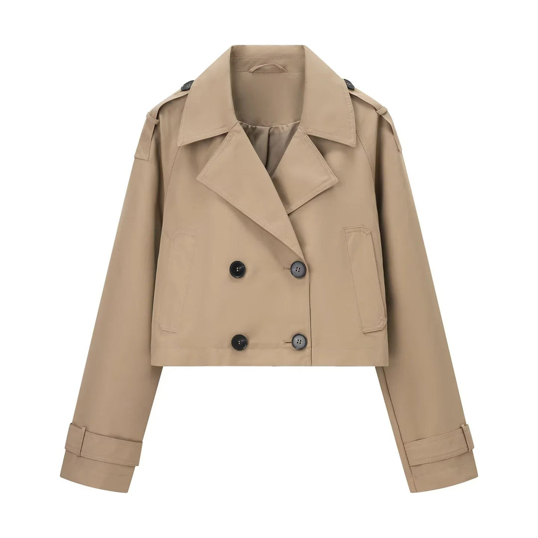 Dam kort-skärning cropped trenchcoat med double-breasted knäppning och epaulettes