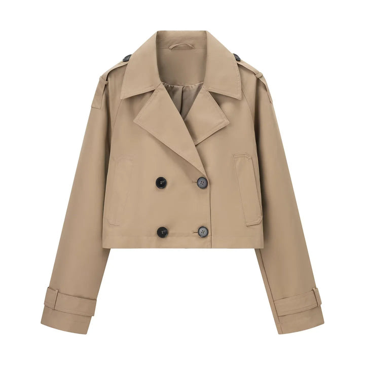 Dam kort-skärning cropped trenchcoat med double-breasted knäppning och epaulettes