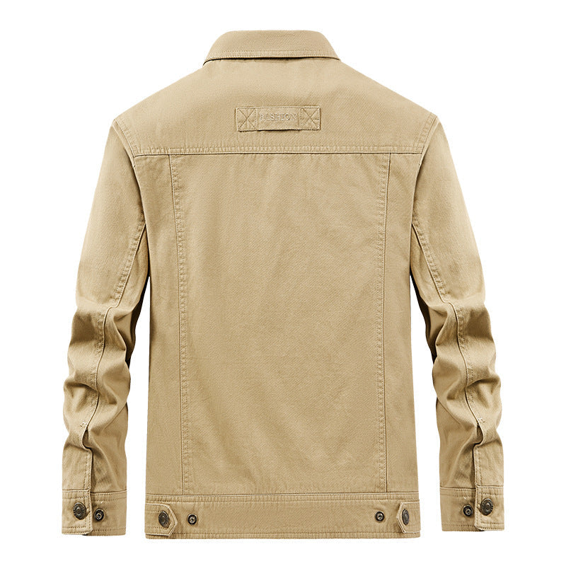 Herr lätt canvas fältjacka med bröst lock, ventilerande meshfoder, och flera fickor.