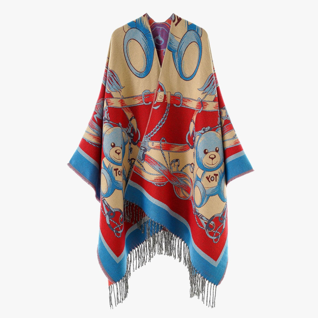 Dam Jacquard-Woven Fringe poncho i Tapestry look