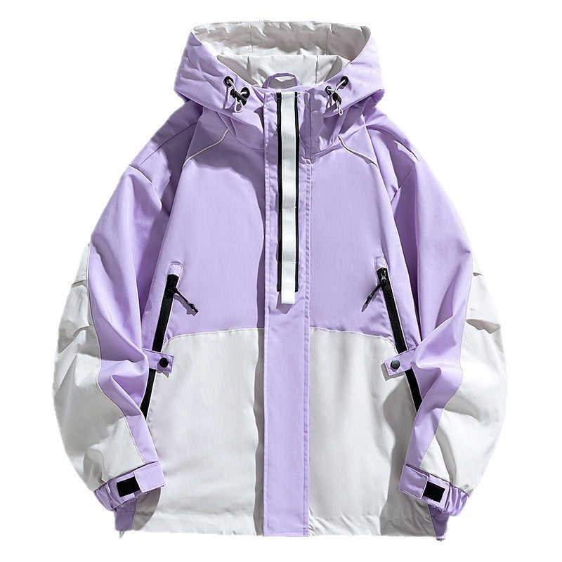 Unisex lätt två-tone wind och rain jacka med huva, dragsko och zip fickor