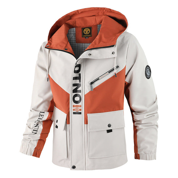 Herr Funktionell Jacka med Huva i Urban Outdoor Stil med Wind Protection, Bröst Dragkedja Ficka, och Spacious Lockfickor.