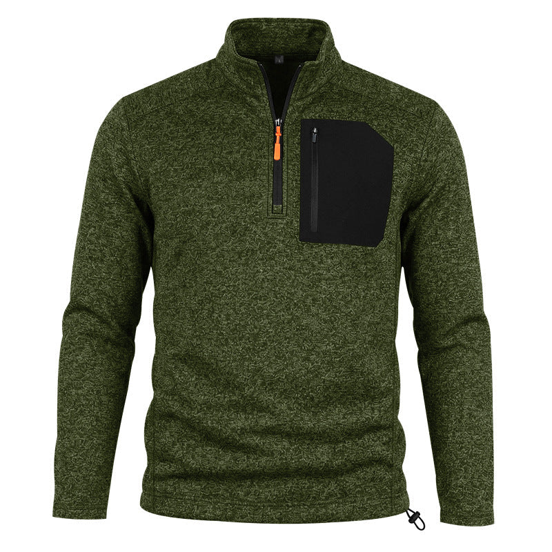 Herr Outdoor Fleece Pullover med Halv Dragkedja och Bröstficka
