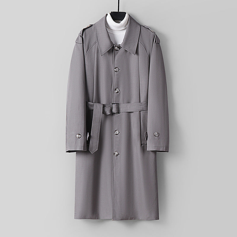 Herr Simple Twill Trench Kappa med Justerbar Midja Bälte och Axel Patches