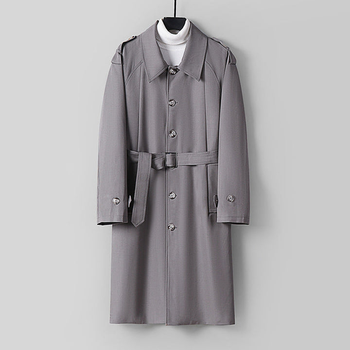Herr Simple Twill Trench Kappa med Justerbar Midja Bälte och Axel Patches