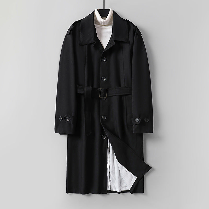 Herr Simple Twill Trench Kappa med Justerbar Midja Bälte och Axel Patches