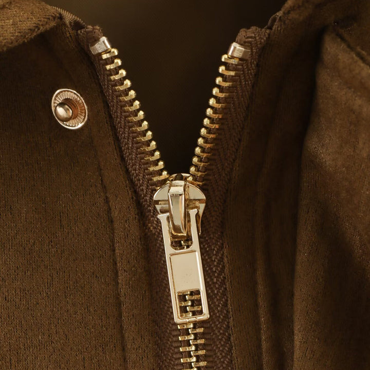 Dam oversize kort jacka in mocka look med skärning-Out Shoulders och fåll med dragsko
