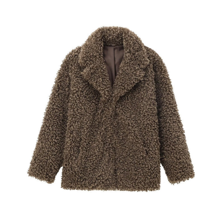 Dam Oversized Konstpäls Teddy Jacka med Sjalrakrage och Fodrad Interior
