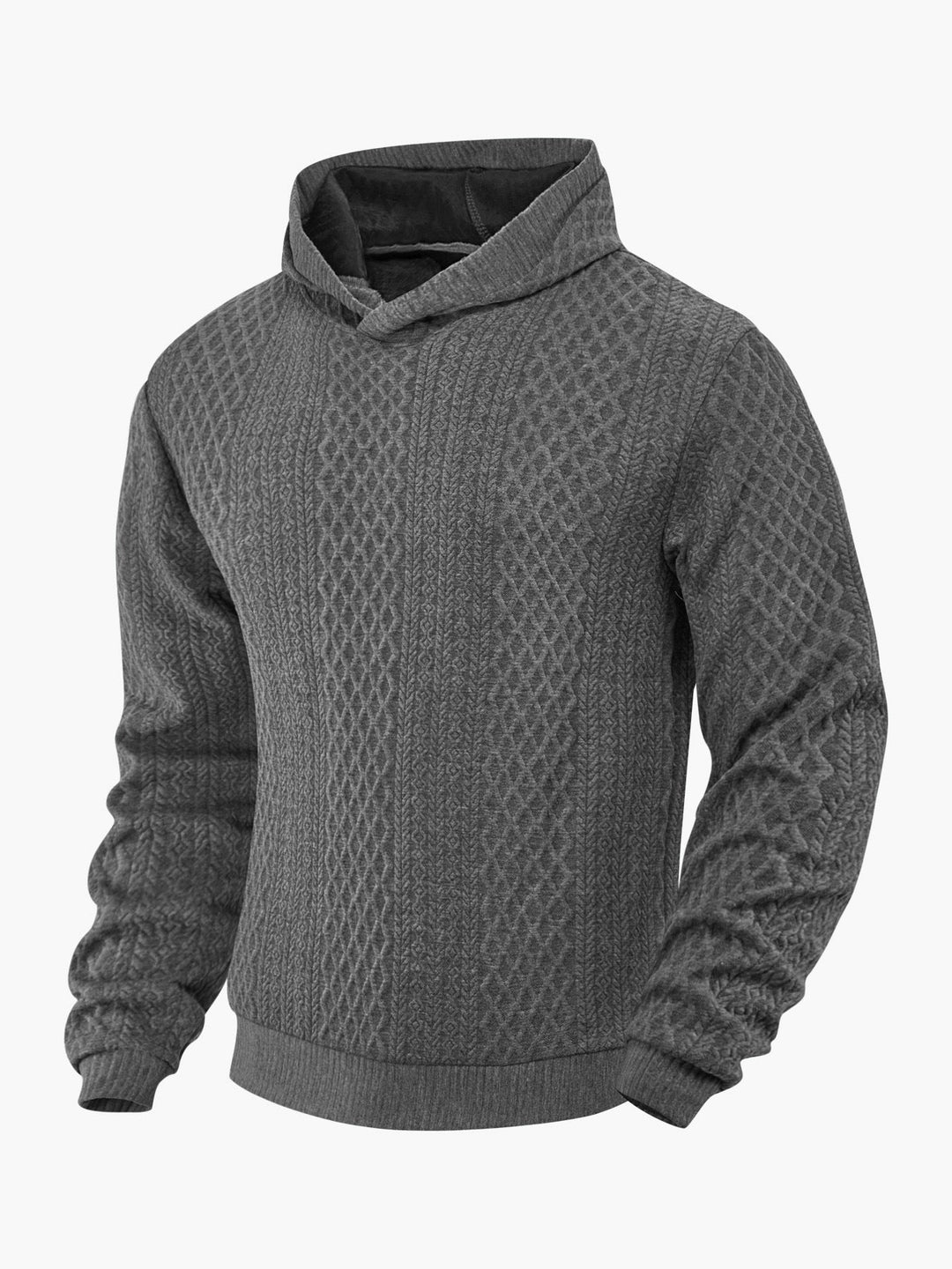 Herr Strukturerad Funnel Neck Pullover med Huva och Honeycomb Jacquard