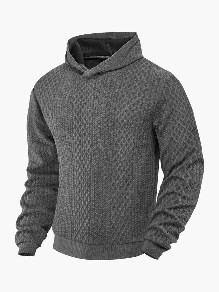 Herr Strukturerad Funnel Neck Pullover med Huva och Honeycomb Jacquard