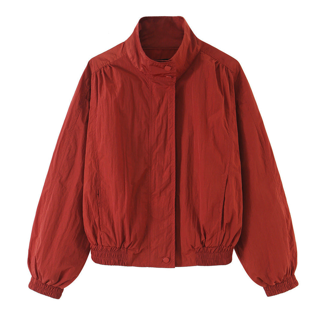 Dam Lätt Kort Windbreaker med Stå Krage och Elastic Nederkant
