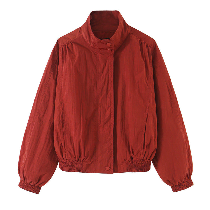 Dam Lätt Kort Windbreaker med Stå Krage och Elastic Nederkant