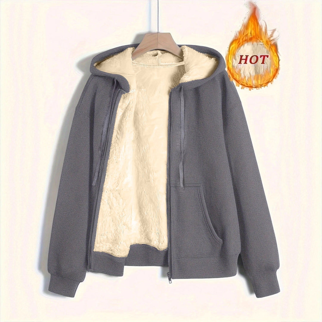 Dam Cozy Fleece Jacka med Dragkedja och Huva