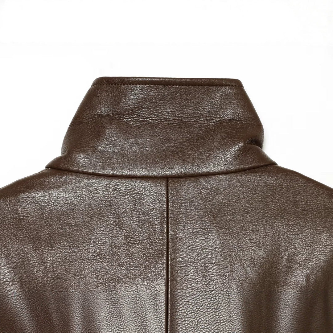 Dam Kort Biker Blouson i Läderlook med Hög Funnel Krage