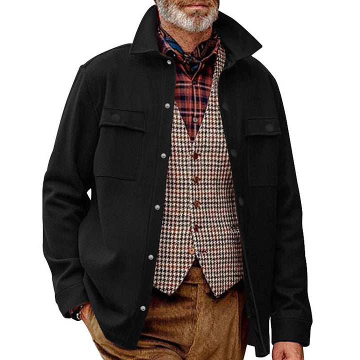 Herr Fleece skjortjacka med Two bröstfickor och stilren ståkrage