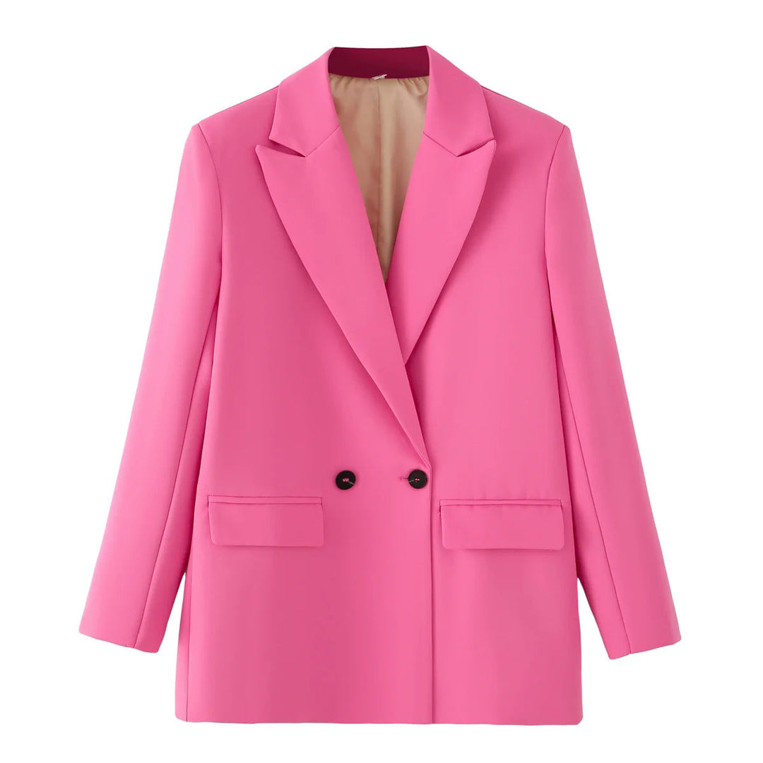 Dam figursydd lång blazer i oversized look med lapel krage och påsydda fickor