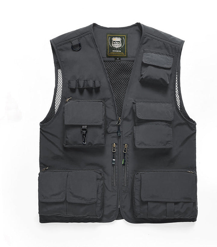 Herr Multifunctional Utility Väst med Numerous Fickor och Mesh Bak
