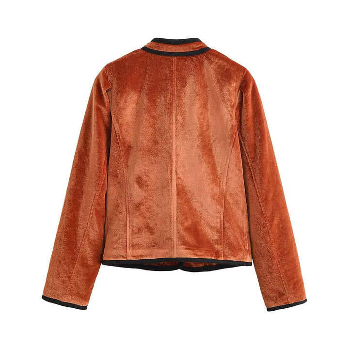 Dam Sammet Blazer-Stil Jacka med Ståkrage och Covered Knappar