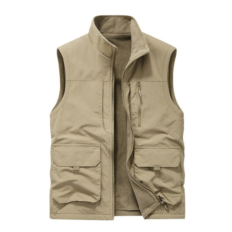 Herr Utility Väst med Teddy Fleecefoder, Multifunction Fickor och Hög Stående Krage