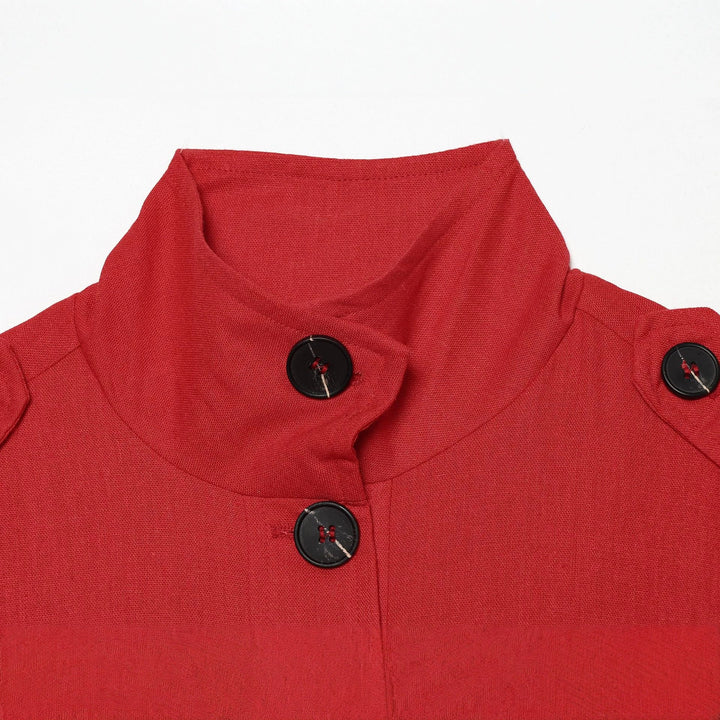 Dam Kort Canvas Övergångsjacka med Funnel Krage, Shoulder Patches och Lock Fickor