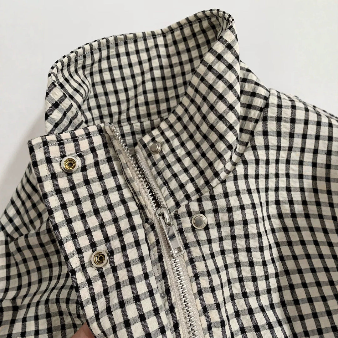 Dam oversize kort jacka med ståkrage och Vichy rutig