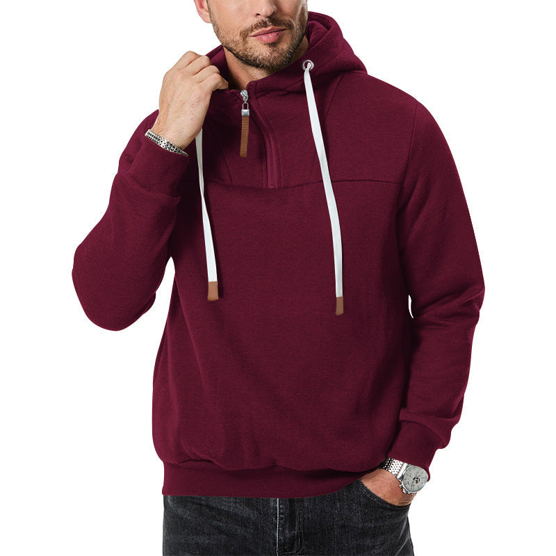 Herr Nano Sweat Halv Dragkedja med Textured Interior, Adjustable Huva och Bred Ribbad Fåll