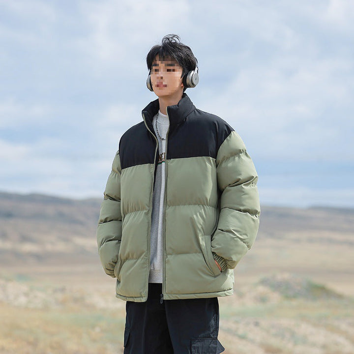Herr Oversized Quiltad Jacka med Färgblock Axel, Hög Ståkrage &amp; Vindtät Vaddering