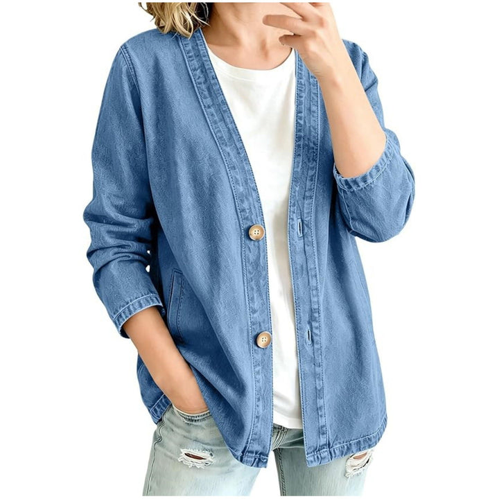 Dam oversize denimjacka in Kimono stil med Wooden knappar