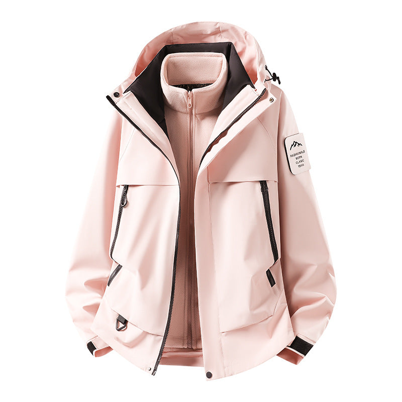 Herr modular vattentät utomhusjacka med avtagbar fleece inner jacka, huva, och fickor med dragkedja